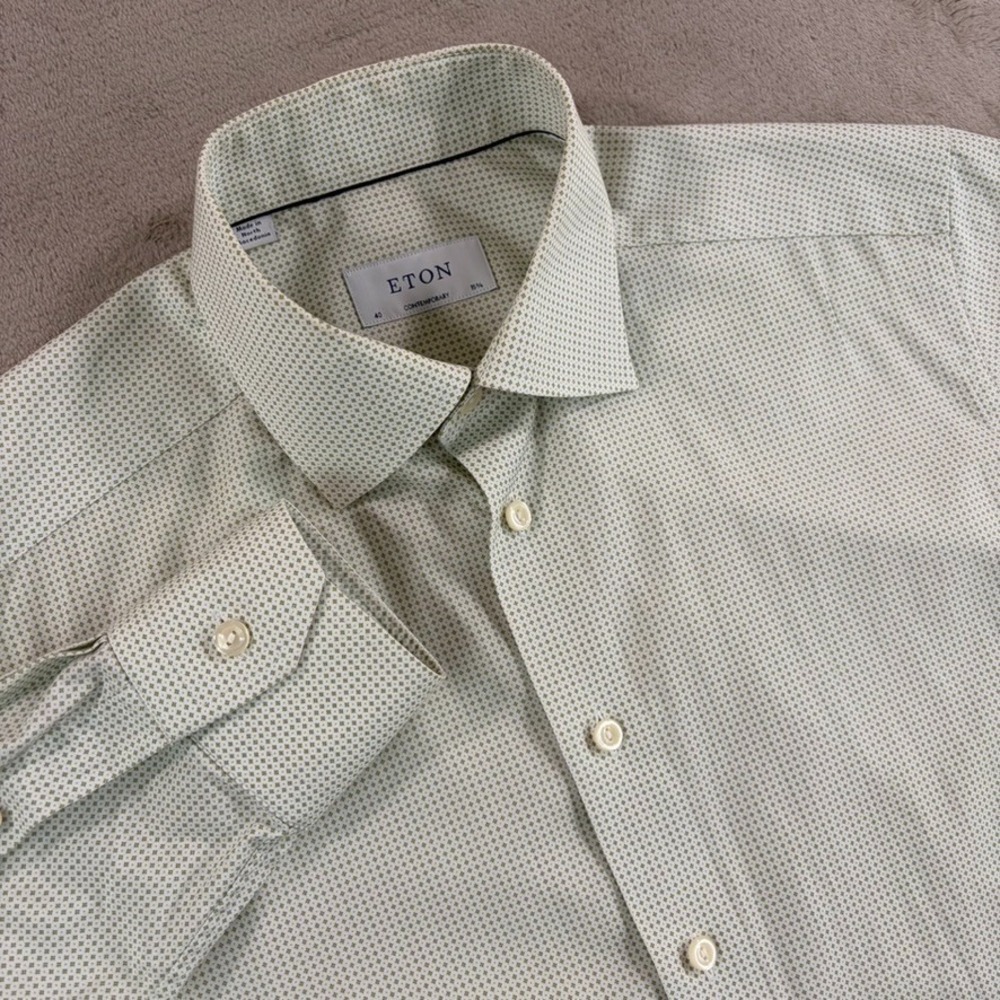 ETON Contemporary Fit Dress Shirt White Green Geometric 15.3/4 40 NWOT $298